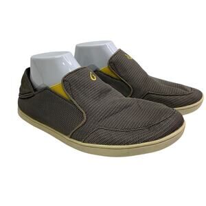 OluKai Mens 8.5 Nohea Mesh Sneakers Lace Up Slip On Comfort Shoes Gray Yellow